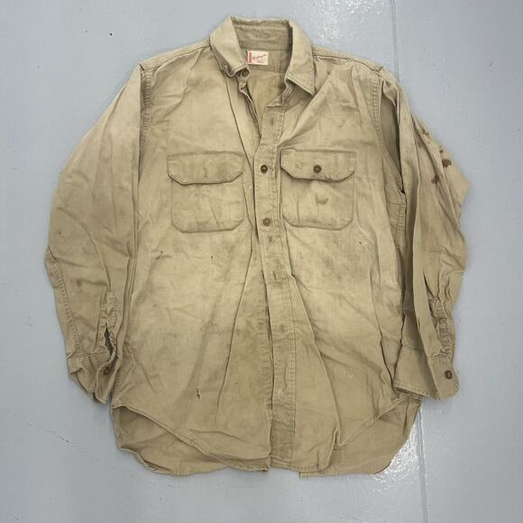 Vintage 50s Spiegel Tan Sanforized Cotton Canvas Work Shirt - Picture 1 of 5